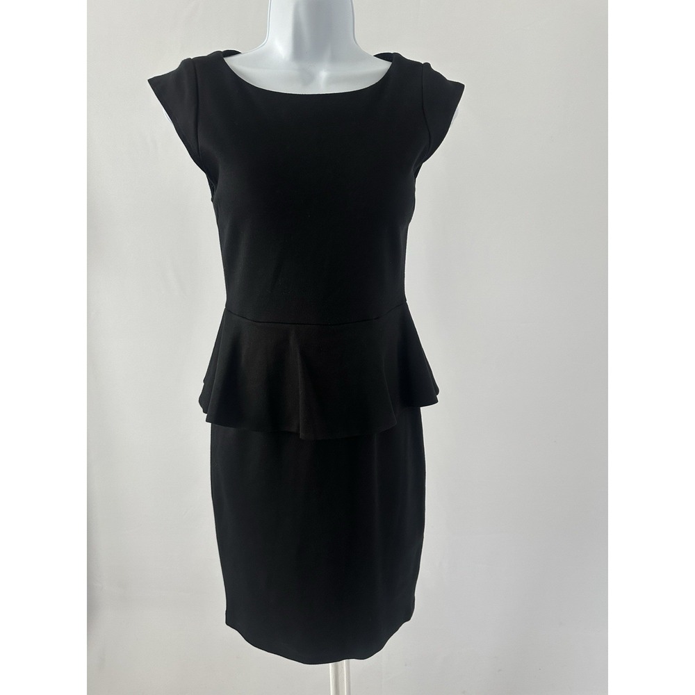 alice + olivia Employed Black Knit Peplum Mini Sheath Dress Sz 4 Bodycon (b10)